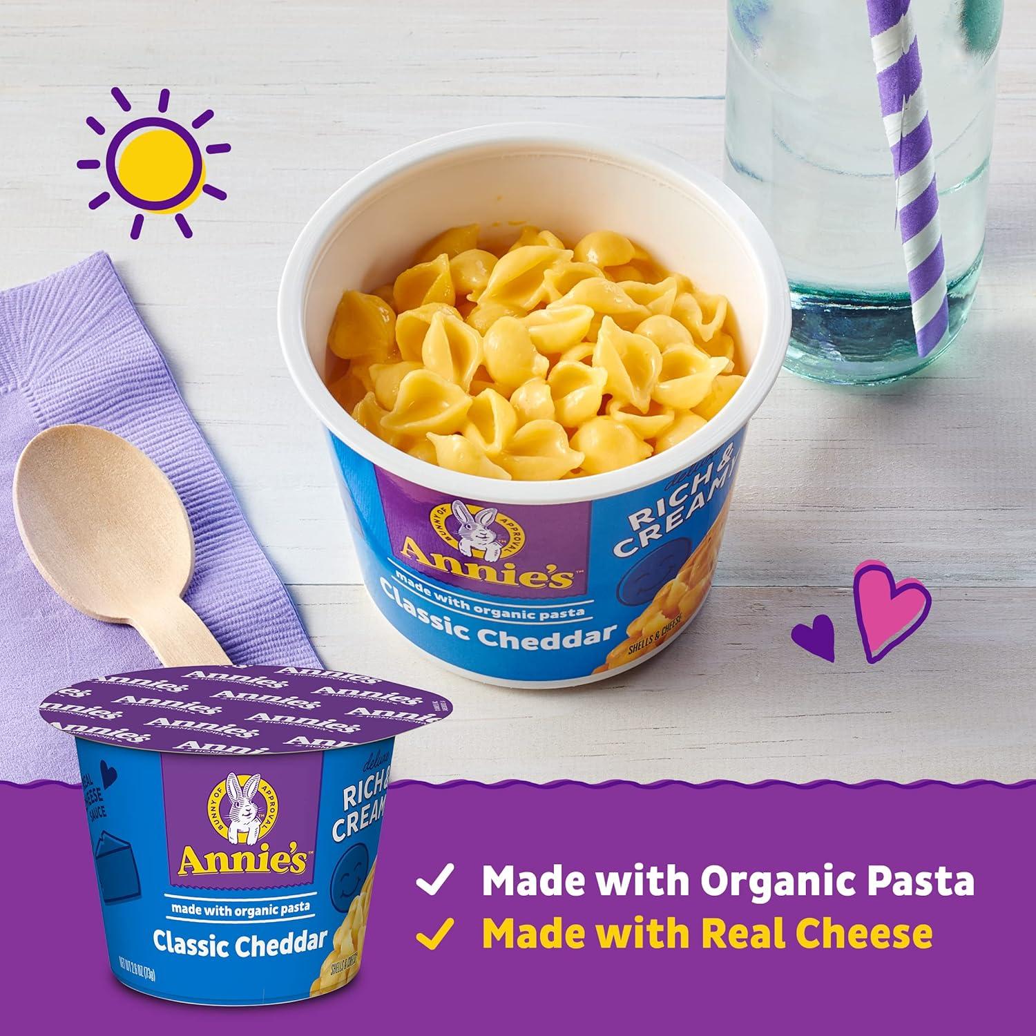image:imageAnnies Classic Cheddar Deluxe Rich and Creamy Mac and Cheese with Organic Pasta Made with Real Cheese Dinner Side or Snacks 4 Cups 104 ozClassic Cheddar