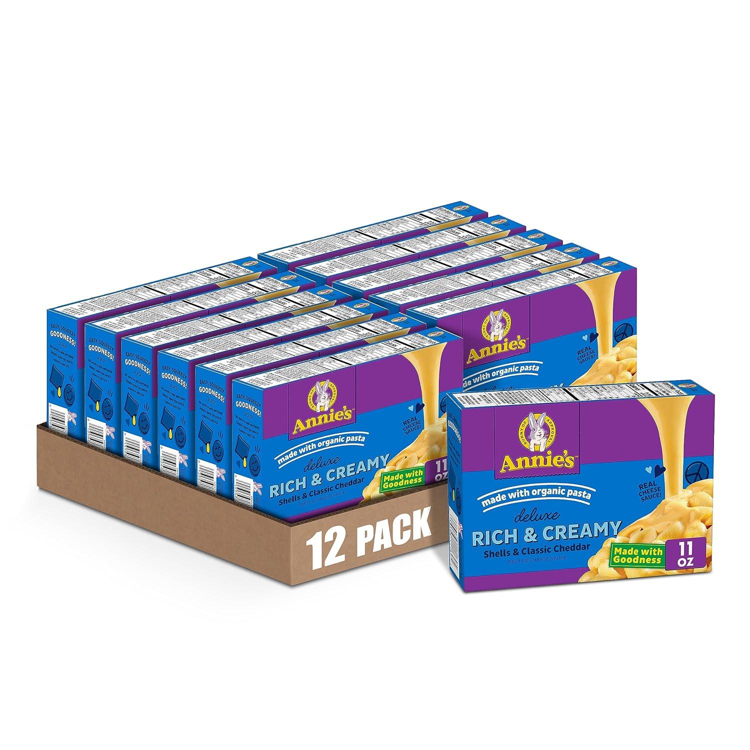 image:imageAnnies Deluxe Shells and Aged Cheddar Pasta and Cheese Sauce Mac and Cheese Made with Organic Pasta Dinner Side or Snacks 11 oz Pack of 12Classic Cheddar