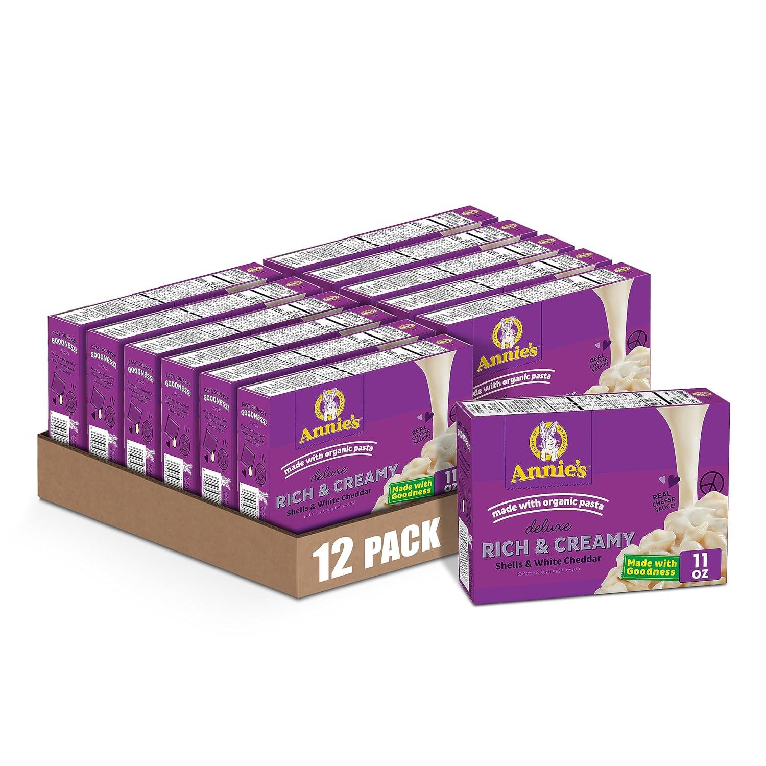 image:imageAnnies Deluxe Shells and Aged Cheddar Pasta and Cheese Sauce Mac and Cheese Made with Organic Pasta Dinner Side or Snacks 11 oz Pack of 12White Cheddar