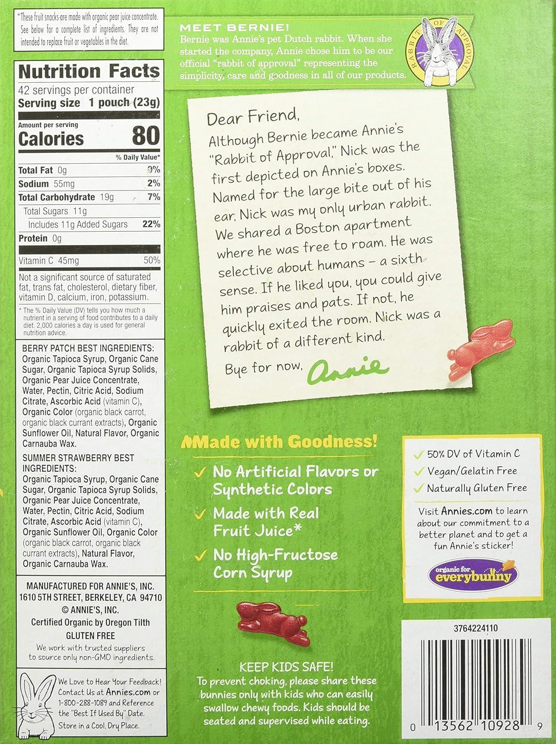 image:imageAnnies Organic Bunny Fruit Flavored Snacks Summer Strawberry Gluten Free Value Pack 22 Pouches 154 ozBerry