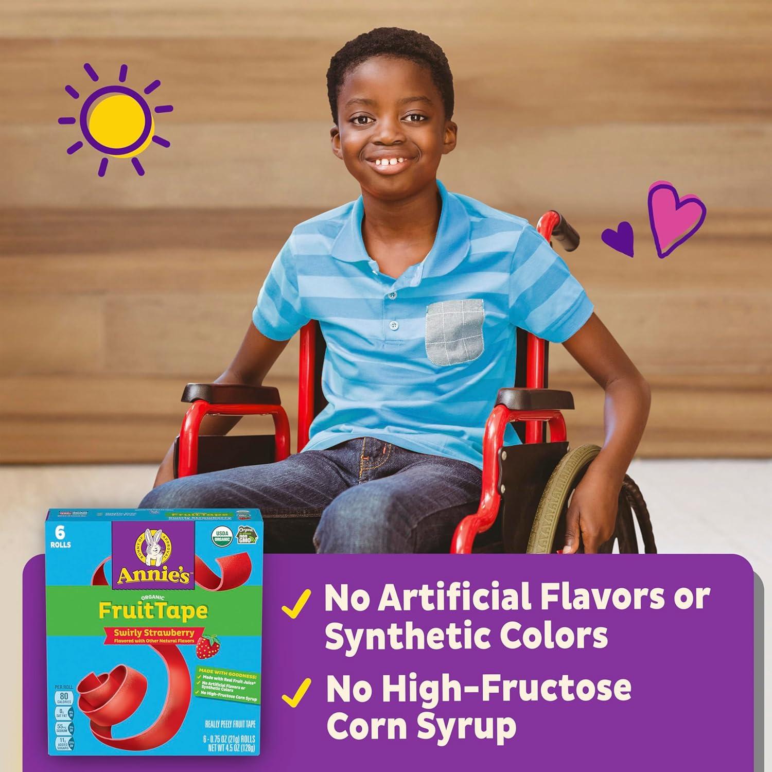 image:imageAnnies Organic Fruit Tape Swirly Strawberry NonGMO and Organic Fruit Flavored Snacks 6 Rolls 45 oz Pack of 8Strawberry