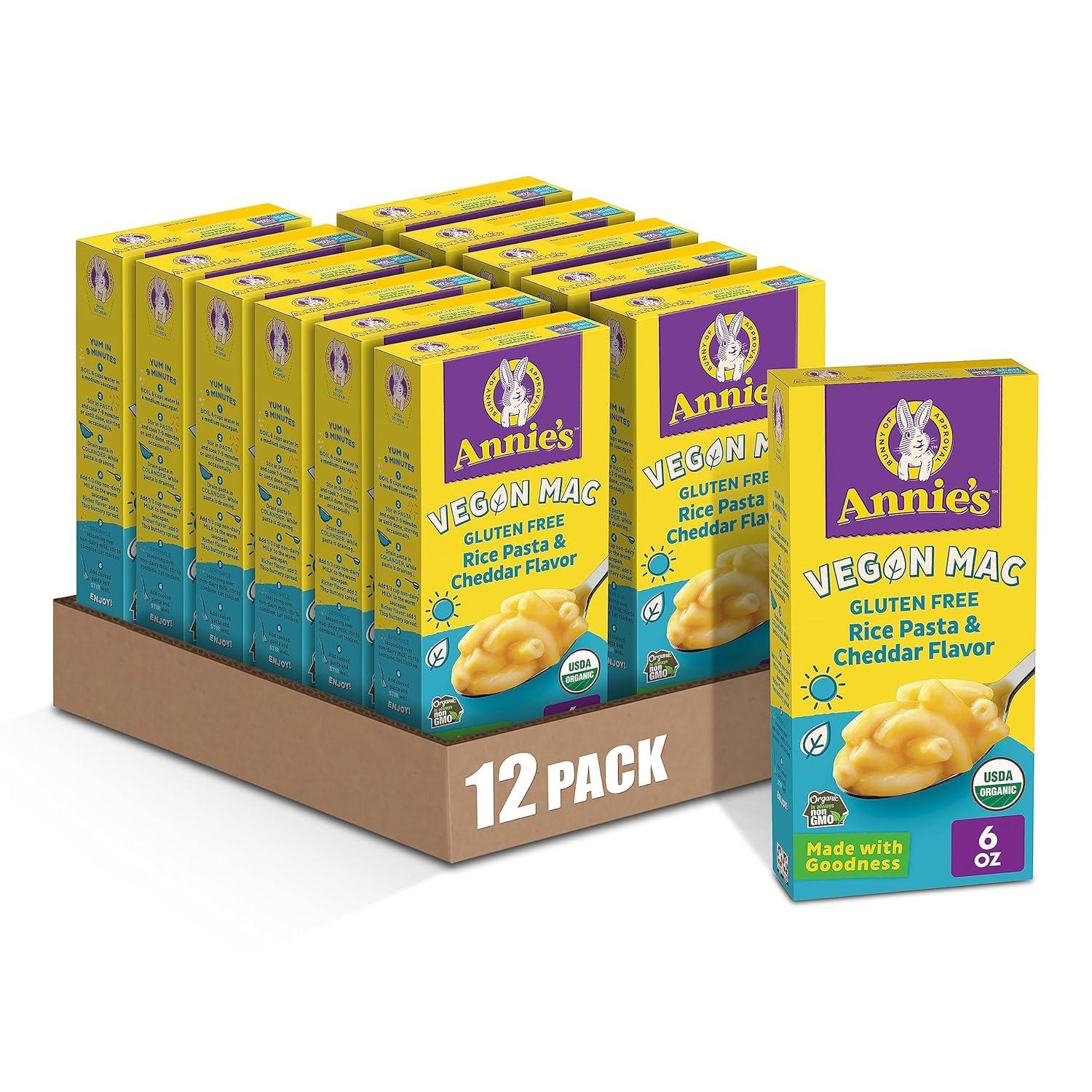 image:imageAnnies Vegan Mac Rice Pasta and Cheddar Flavor Dinner with Organic Gluten Free Pasta 6 OZ Pack of 12Cheddar