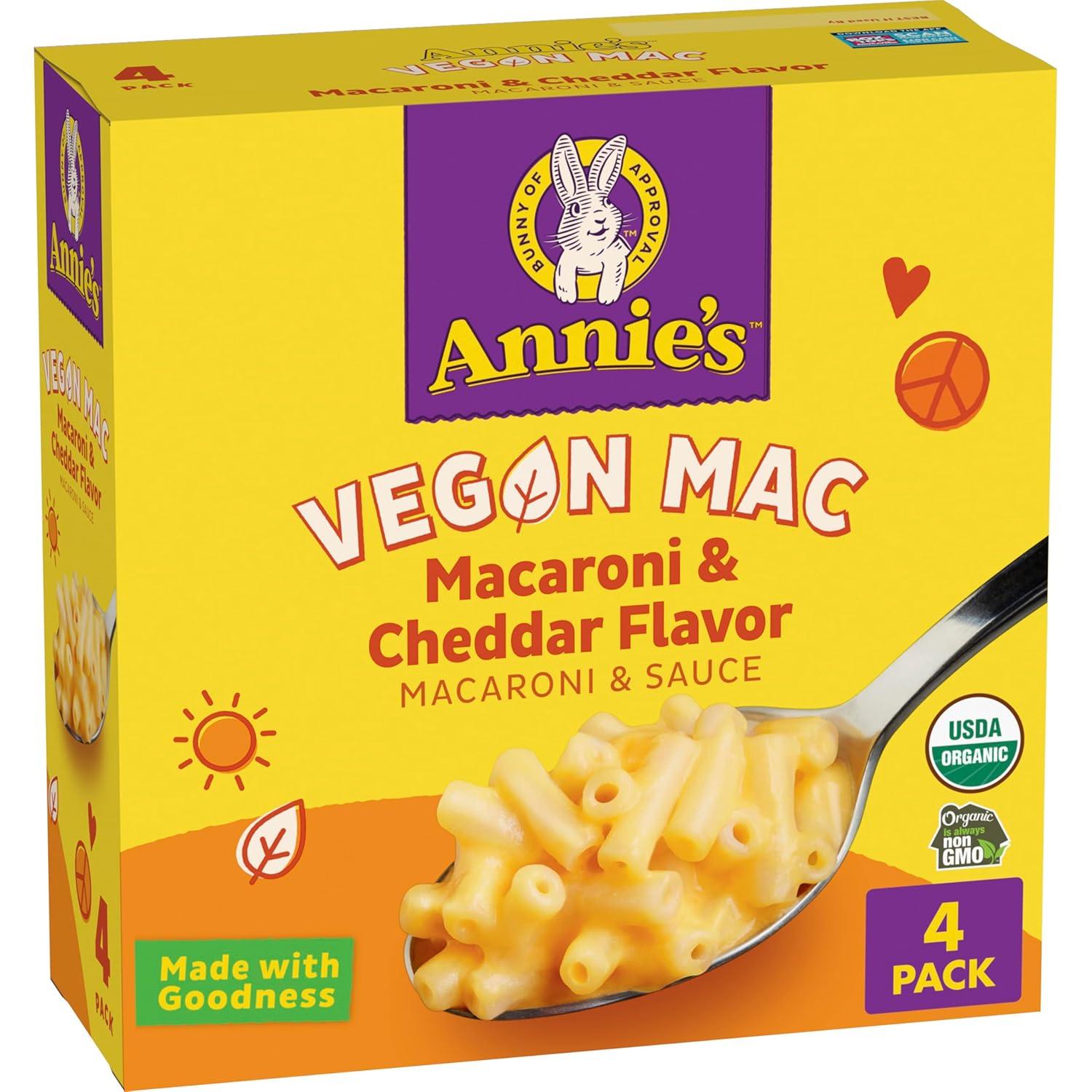 image:imageAnnies Vegan Mac and Cheddar Flavor Pasta and Sauce Organic Plant Based Dinner Side or Snacks 6 oz Pack of 12Cheddar