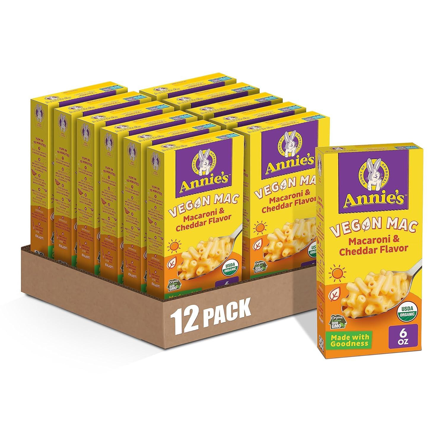 image:imageAnnies Vegan Mac and Cheddar Flavor Pasta and Sauce Organic Plant Based Dinner Side or Snacks 6 oz Pack of 12Cheddar