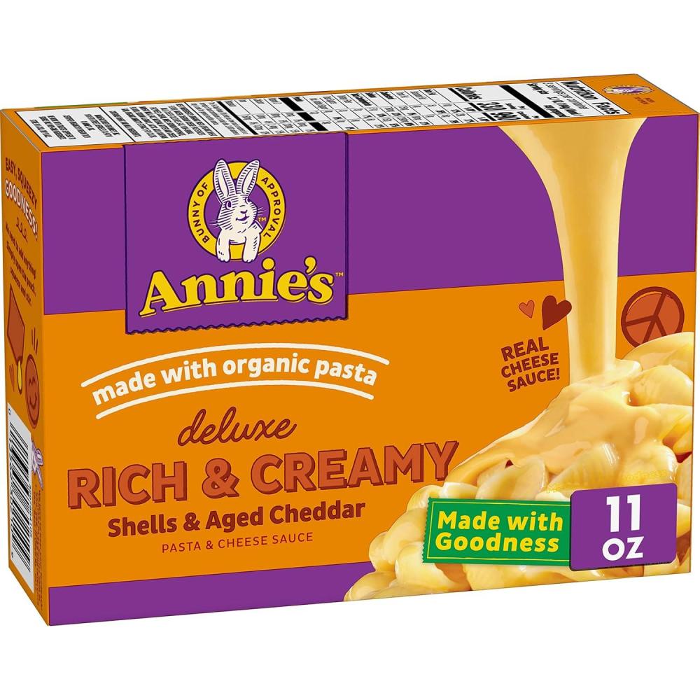 image:imageAnnies Deluxe Shells and Aged Cheddar Pasta and Cheese Sauce Mac and Cheese Made with Organic Pasta Dinner Side or Snacks 11 oz Pack of 12Shells  Aged Cheddar