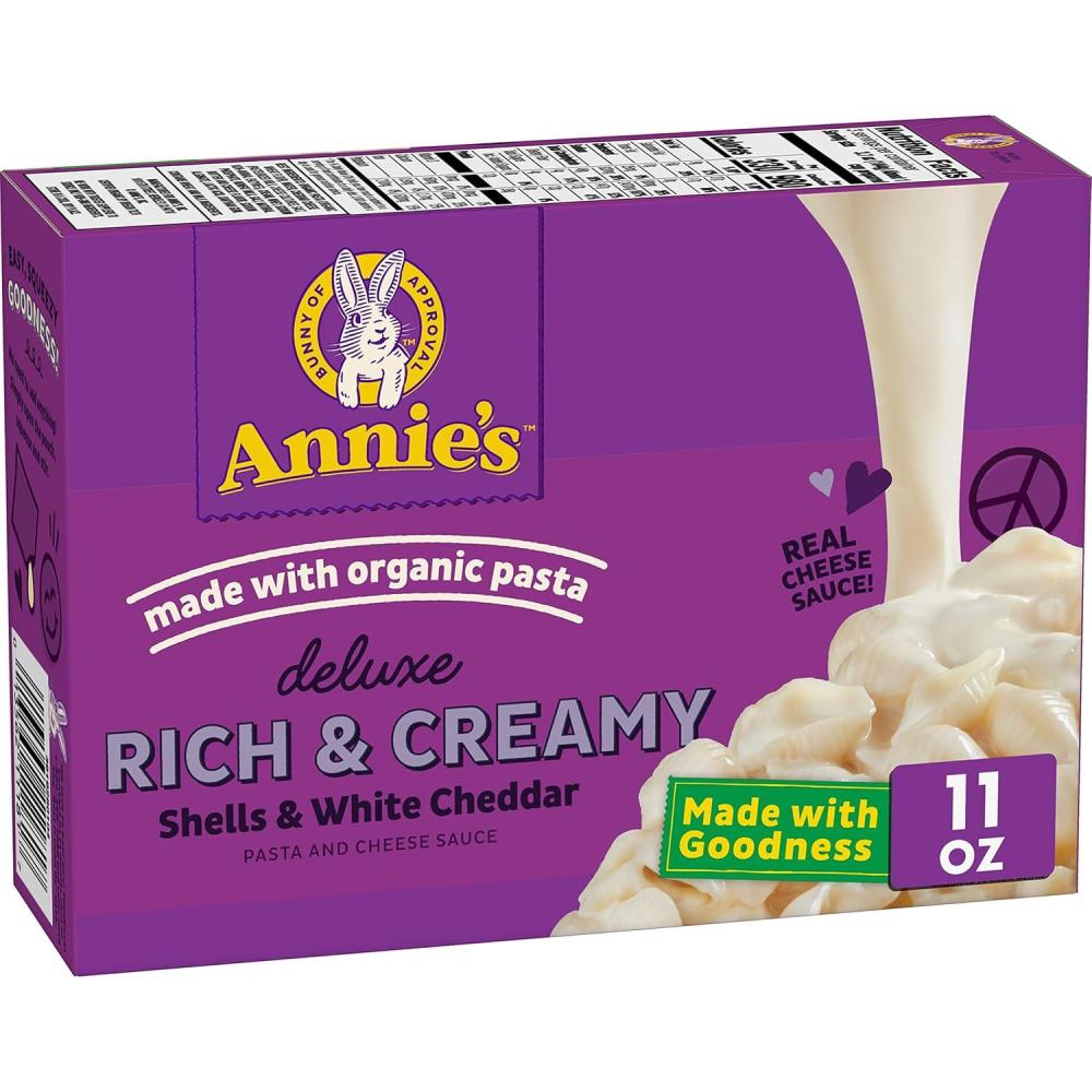 image:imageAnnies Deluxe Shells and Aged Cheddar Pasta and Cheese Sauce Mac and Cheese Made with Organic Pasta Dinner Side or Snacks 11 oz Pack of 12White Cheddar