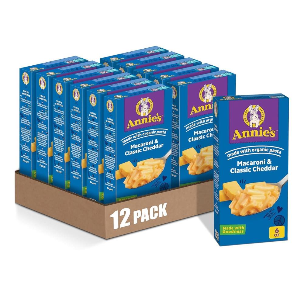 image:imageAnnies Macaroni and Classic Cheddar Made with Organic Pasta and Real Cheese 4 Ct 24 oz6 Ounce Pack of 12