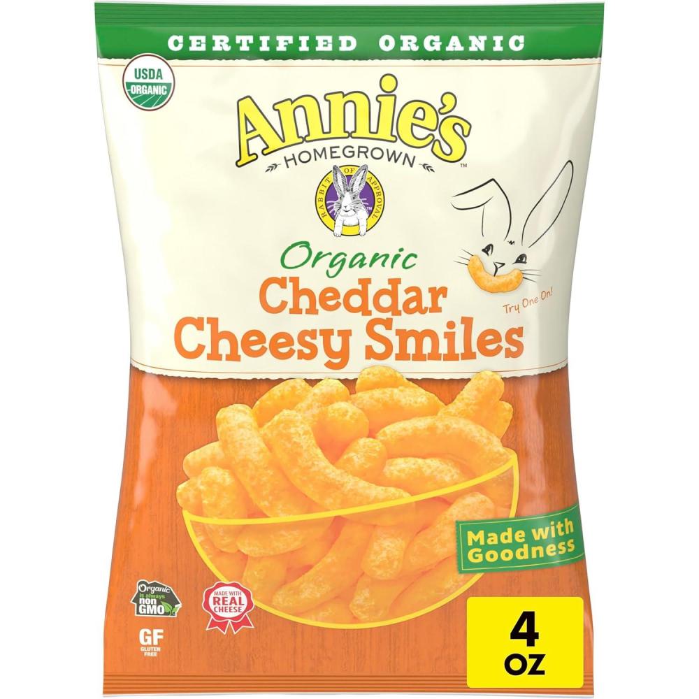 image:imageAnnies Organic Cheddar Cheesy Smiles Baked Corn Puffs Gluten Free 4 oz