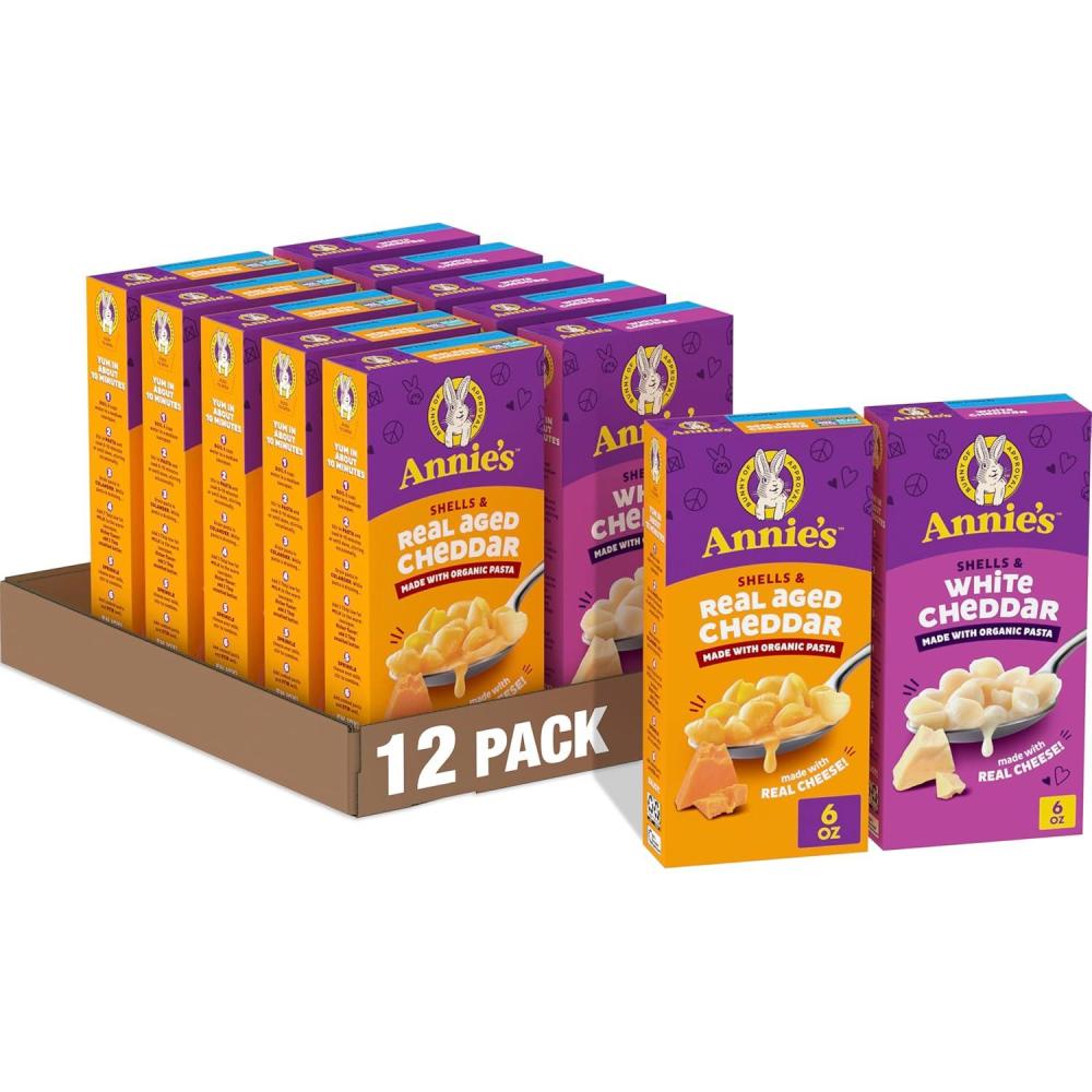 image:imageAnnies Organic Macaroni and Cheese Variety Pack Shells amp White Cheddar and Shells amp Real Aged Cheddar 6 oz Pack of 12