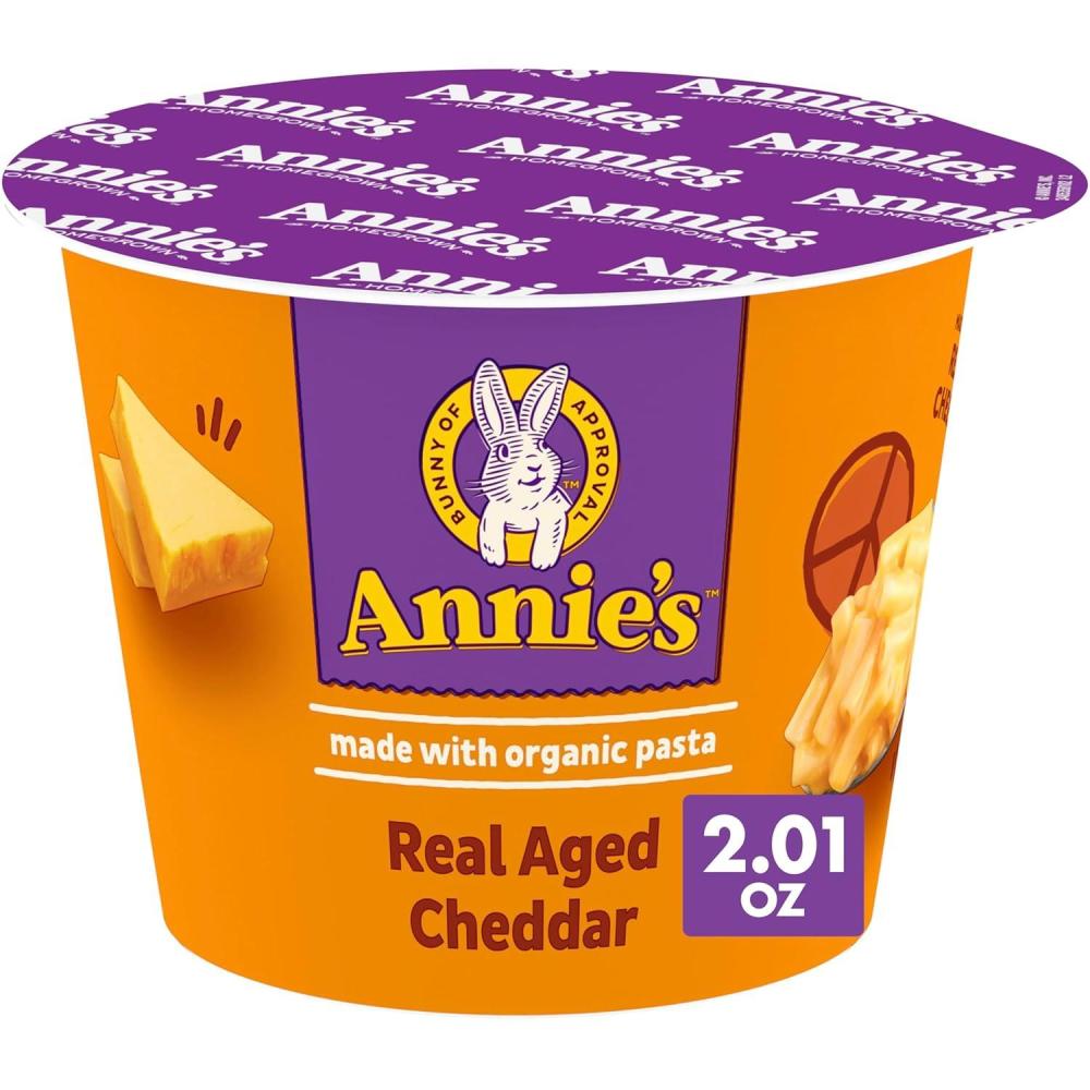 image:imageAnnies Real Aged Cheddar Microwavable Mac and Cheese Cup with Organic Pasta Made with Real Cheese Dinner Side or Snacks 201 oz Pack of 12Real Aged Cheddar