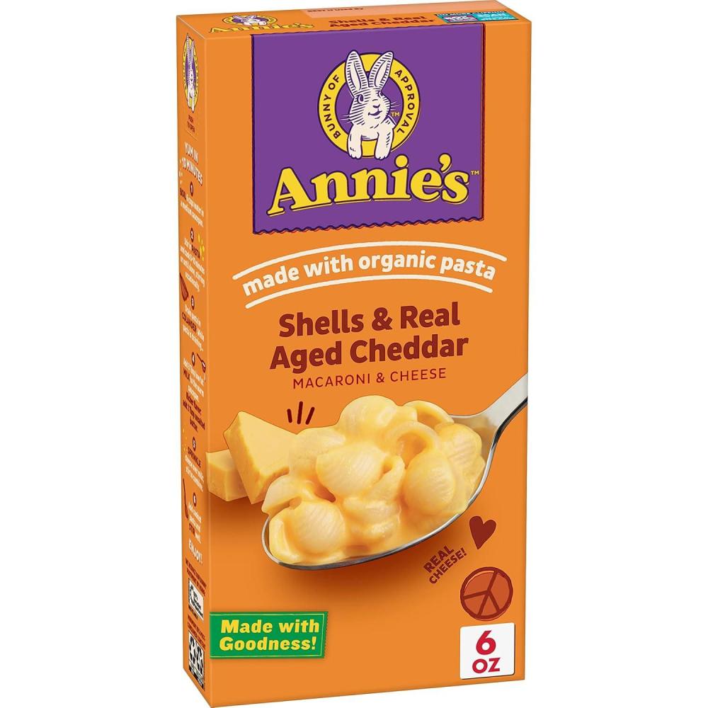 image:imageAnnies Shells and White Cheddar Made with Organic Pasta and Real Cheese Family Size 105 oz Pack of 6Real Aged Cheddar
