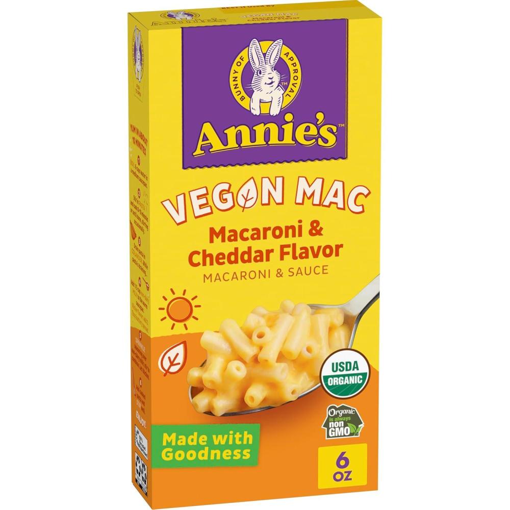 image:imageAnnies Vegan Mac and Cheddar Flavor Pasta and Sauce Organic Plant Based Dinner Side or Snacks 6 oz Pack of 12Cheddar