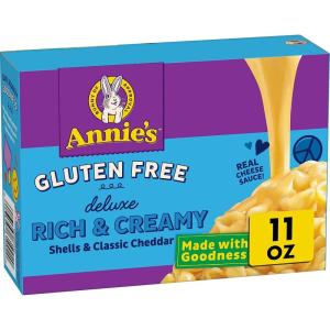 Annie’s Deluxe Gluten Free Shells and Classic Cheddar, Pasta and Cheese Sauce, Made with Real Cheese, 11 oz (Pack of 12)(Cheddar Butter Cheese)