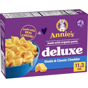 Annie’s Deluxe Shells and Aged Cheddar, Pasta and Cheese Sauce, Mac and Cheese Made with Organic Pasta, Dinner Side or Snacks, 11 oz (Pack of 12)(Classic Cheddar)