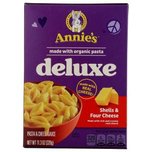 Annie’s Deluxe Shells and Aged Cheddar, Pasta and Cheese Sauce, Mac and Cheese Made with Organic Pasta, Dinner Side or Snacks, 11 oz (Pack of 12)(Four Cheese)