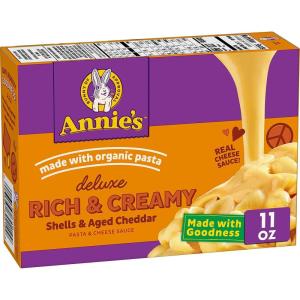 Annie’s Deluxe Shells and Aged Cheddar, Pasta and Cheese Sauce, Mac and Cheese Made with Organic Pasta, Dinner Side or Snacks, 11 oz (Pack of 12)(Shells & Aged Cheddar)