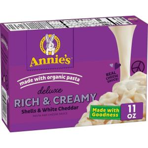 Annie’s Deluxe Shells and Aged Cheddar, Pasta and Cheese Sauce, Mac and Cheese Made with Organic Pasta, Dinner Side or Snacks, 11 oz (Pack of 12)(White Cheddar)