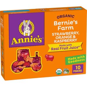Annie’s Organic Bees, Bugs, and Butterflies Fruit Flavored Snacks, 10 Pouches, 7 oz(Strawberry  Orange & Raspberry)