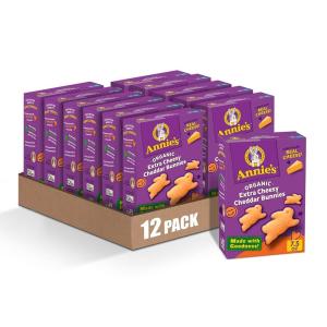 Annie’s Organic Cheddar Bunnies Snack Crackers, Extra Cheesy, Baked With Real Cheese, 7.5 oz. (Pack of 12)(Cheddar)