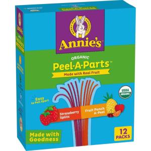 Annie’s Organic Fruit Peel-A-Parts Fruit Flavored Snacks, Strawberry and Fruit Punch, Gluten Free, Vegan, Variety Pack, 12 Count, 6.7 oz(Strawberry & Fruit Punch)