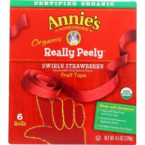 Annie’s Organic Fruit Tape, Swirly Strawberry, Non-GMO and Organic Fruit Flavored Snacks, 6 Rolls, 4.5 oz (Pack of 8)(Peely Straw)