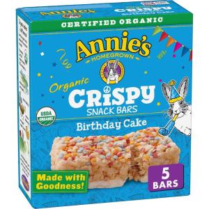 Annie’s Organic Original Crispy Snack Bars, Gluten Free, 3.9 oz, 5 ct.(Birthday Cake)