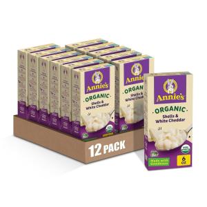 Annie’s Organic Shells and White Cheddar, Made with Real Cheese, 6 oz (Pack of 12)(White Cheddar)