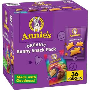 Annie’s Organic, Snack Variety Pack, Cheddar Bunnies and Bunny Grahams, 1 oz, 36 ct(Cheddar  Chocolate chip  Honey and Chocolate)