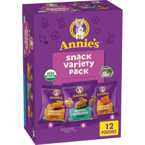 Annie’s Organic Variety Pack, Cheddar Bunnies, Bunny Grahams and Cheddar Squares, 12 Pouches, 11 oz