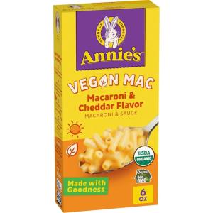 Annie’s Vegan Mac and Cheddar Flavor Pasta and Sauce, Organic, Plant Based, Dinner Side or Snacks, 6 oz (Pack of 12)(Cheddar)