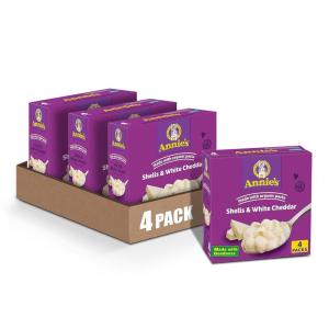 Annie’s White Cheddar Shells Macaroni & Cheese Dinner with Organic Pasta, 4 Ct, 6 OZ Boxes (Pack of 4)(White Cheddar)