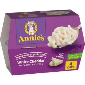 Annie’s White Cheddar with Organic Pasta, Macaroni and Cheese Microwavable Cups, Made with Real Cheese, 8 Ct, 16.08 oz(White Cheddar)