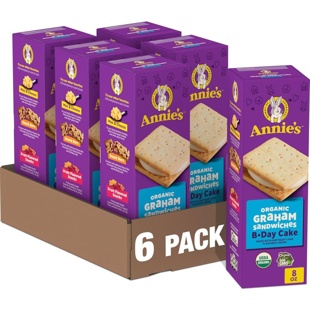 image:imageAnnies Organic Graham Sandwich Cookies Birthday Cake 12 Cookies 8 oz Pack of 6Birthday Cake